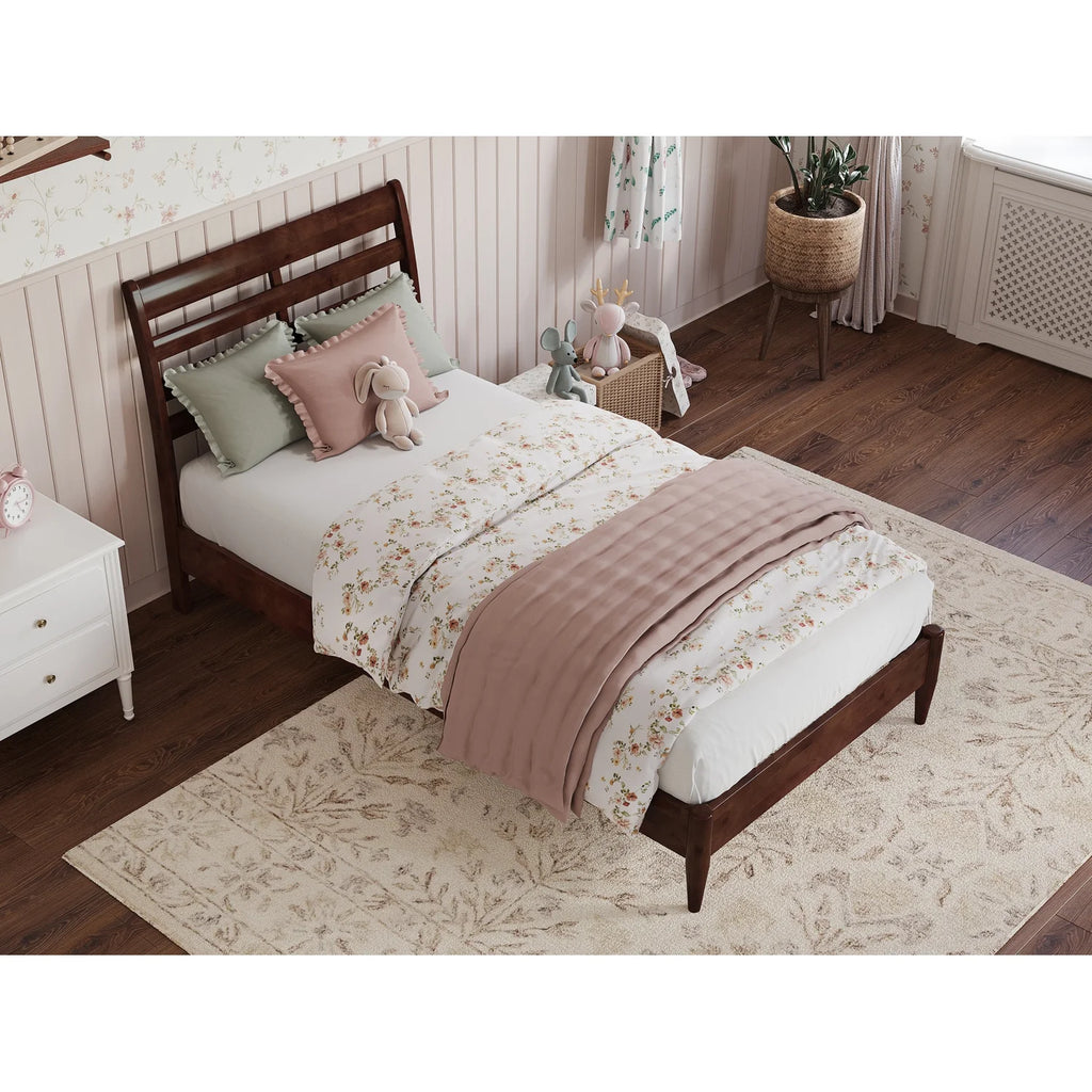 Twin Wood Low Profile Platform Bed in Walnut O320894