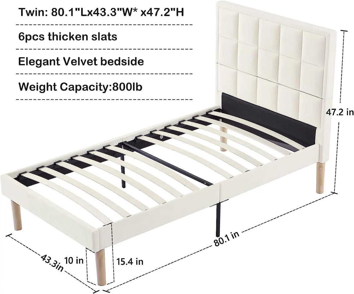 Queen Velvet Platform Bed Frame with Headboard H86485