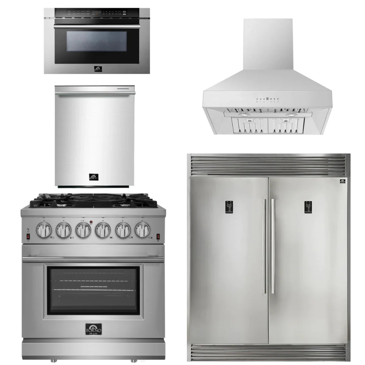 30 Inch Gas Range, Wall Mount Range Hood, Refrigerator, Microwave Drawer, Dishwasher N242247