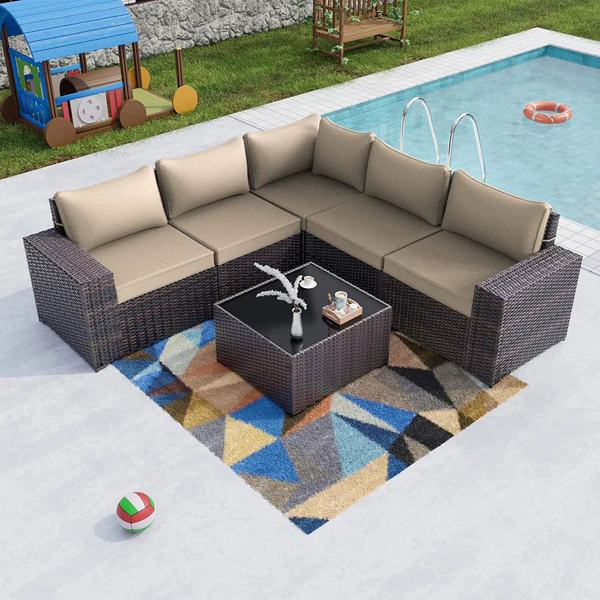 6 Piece Rattan Wicker Sectional Sofa Set N788