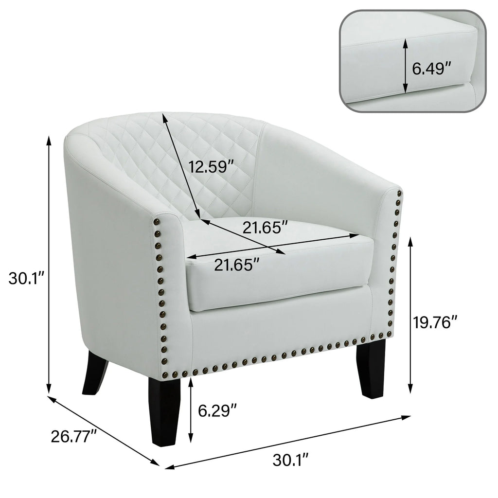 Faux Leather Accent Barrel Chair Set of 2 White Q3167