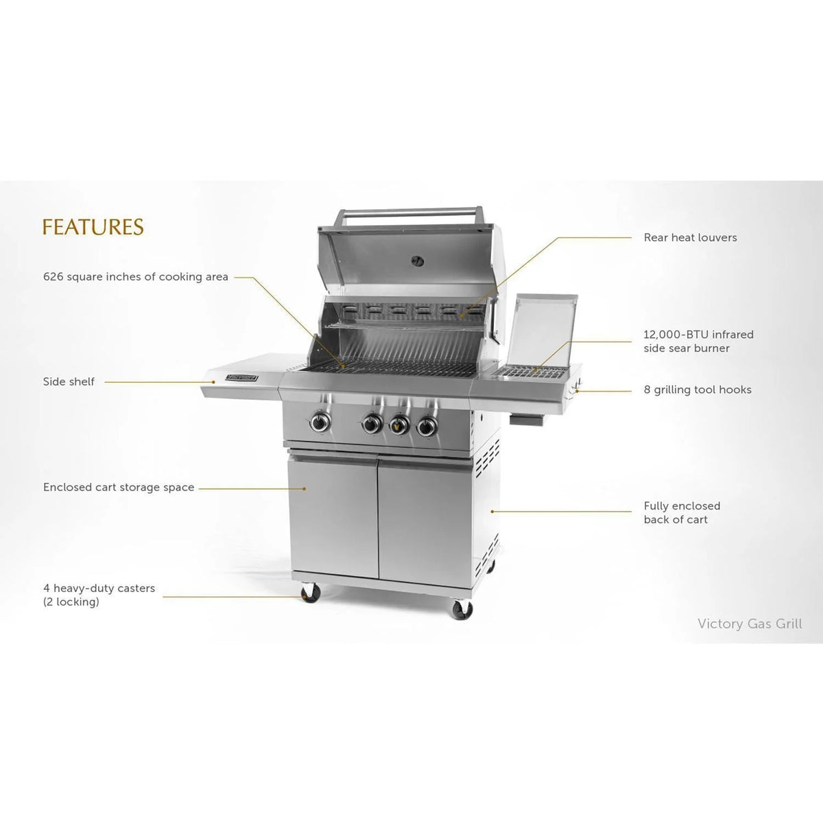 3-Burner Propane Gas Grill with Infrared Side Burner T133904