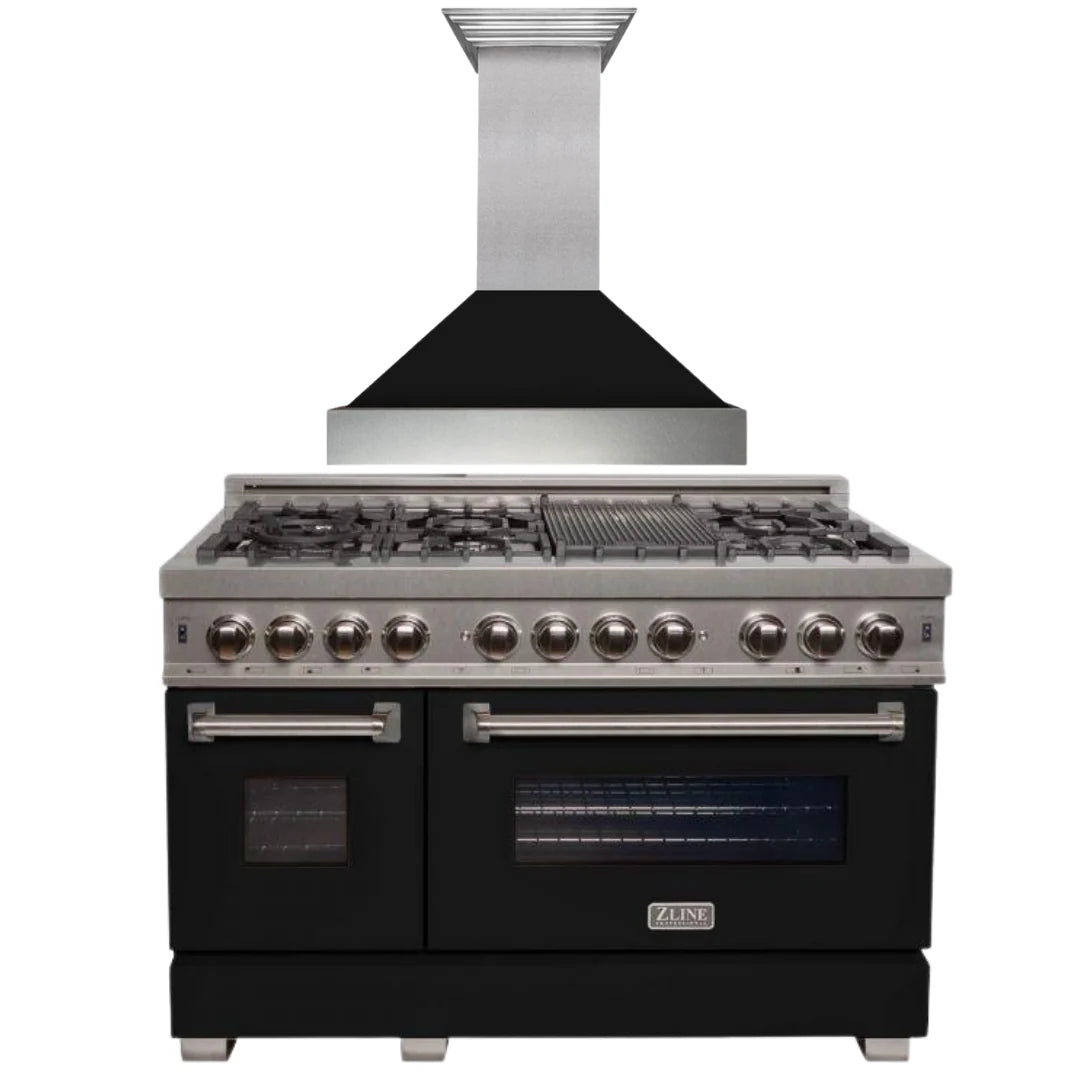 48 Dual Fuel Range with Black Matte Door & Range Hood Appliance Package K7985