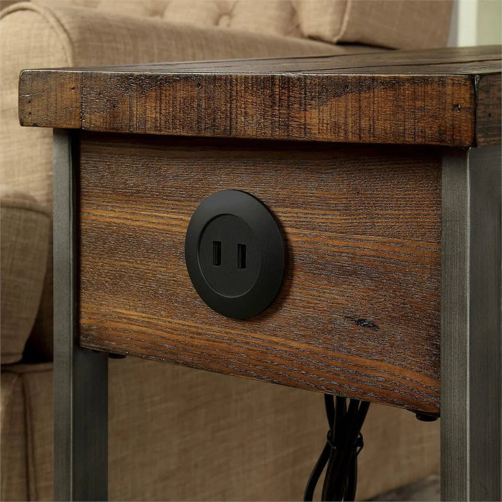Rustic Wood 1-Drawer Side Table F53613