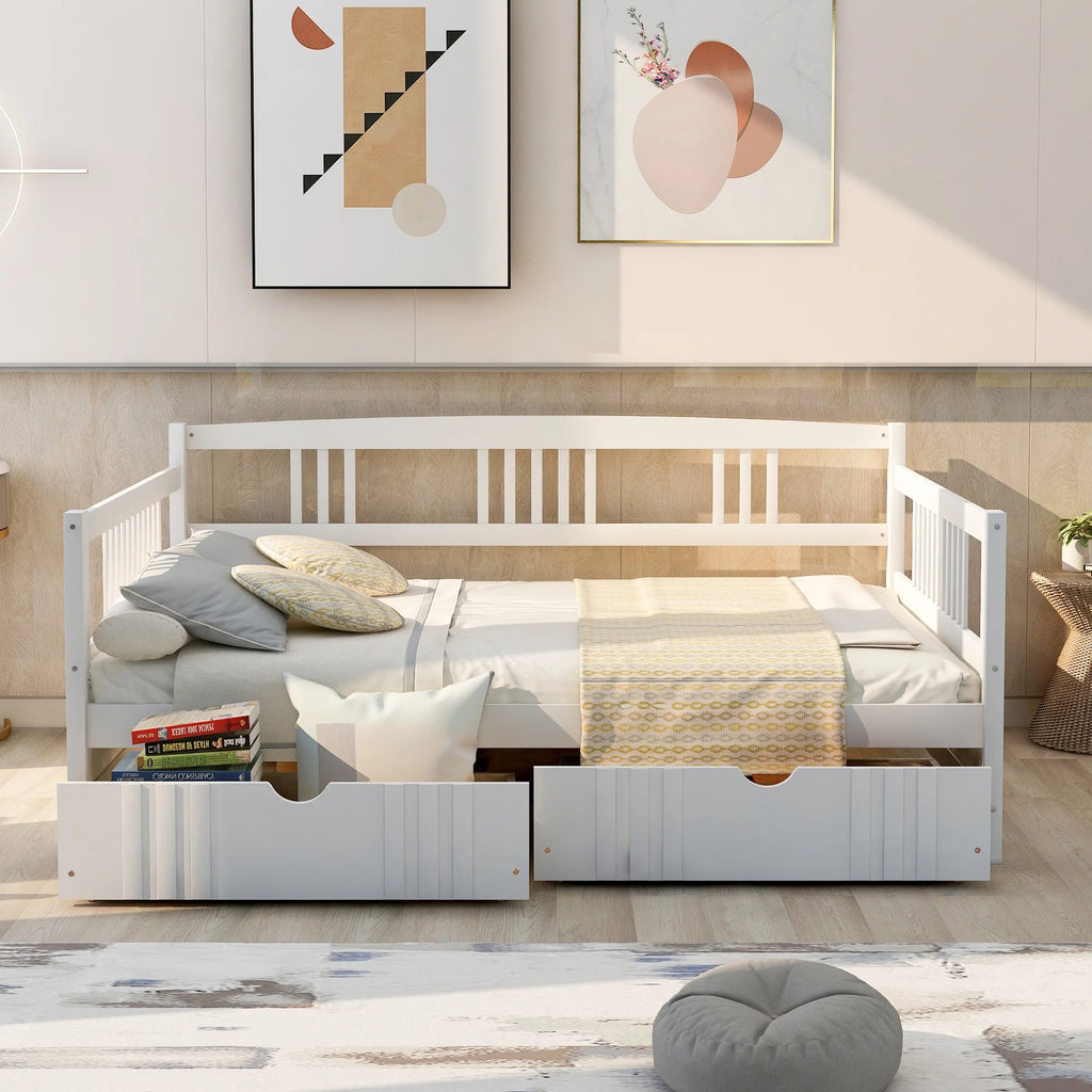 White Full Size Wood Daybed with Two Storage Drawers J772032