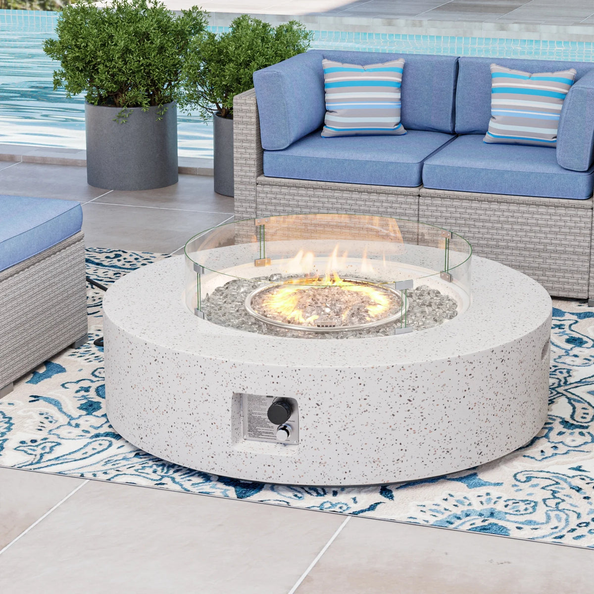 40.5-inch Round Propane Fire Pit Coffee Table S231