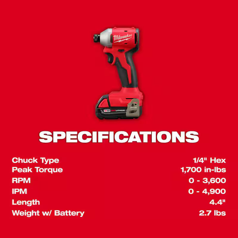 18V Lithium Ion Compact Brushless Cordless 1/4 in. Impact Driver Combo Kit with Screwdriver Bit Set B810565