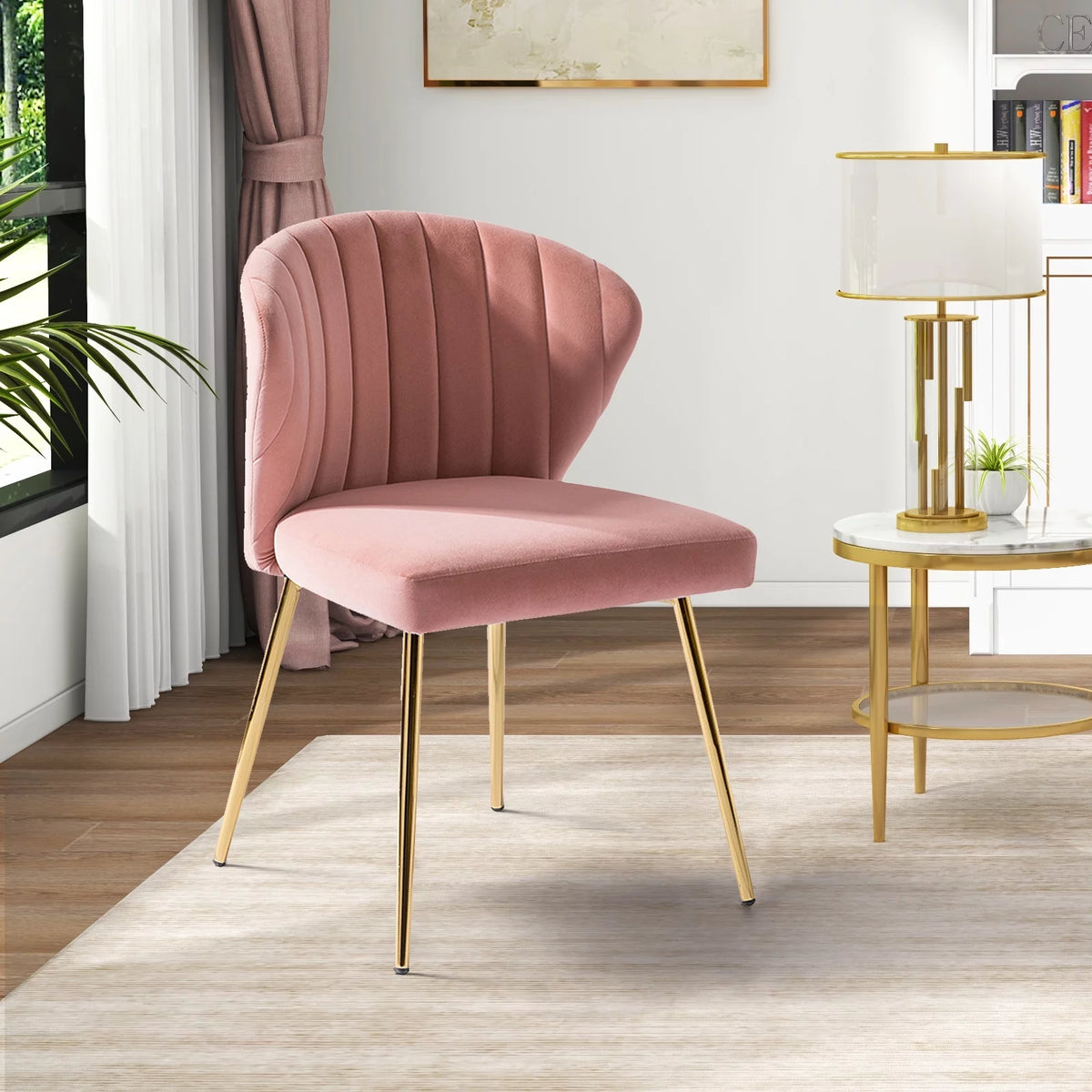 Pink Velvet Upholstered Accent Side Chair S7015
