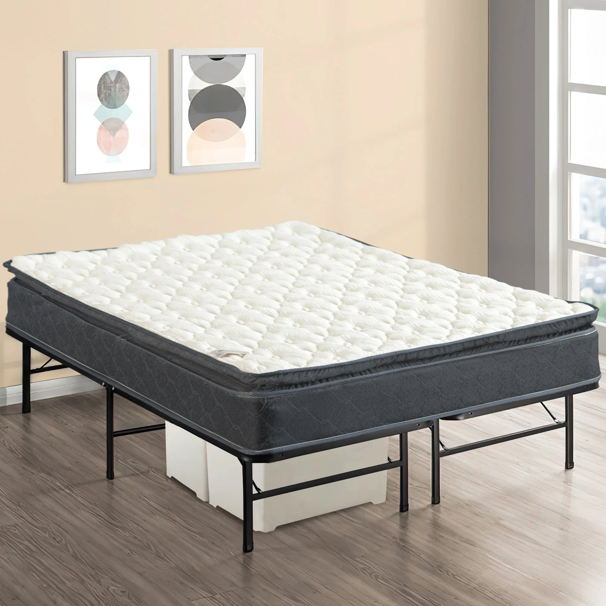 10-Inch Medium Pillow Top Hybrid Mattress and 14 Metal Platform Bed King T5912