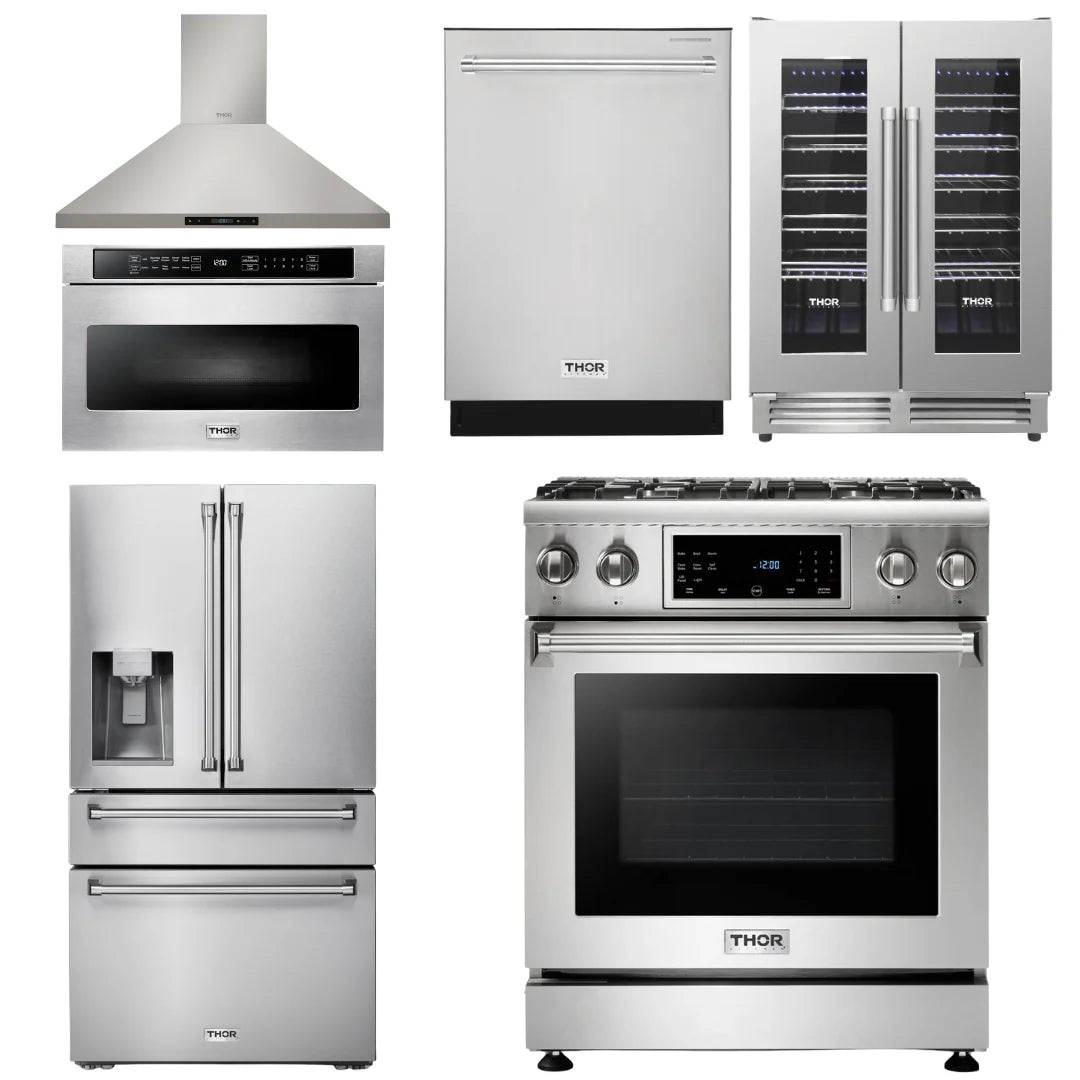 30 Propane Gas Range, Range Hood, Microwave, Refrigerator, Dishwasher, Wine Cooler M1620