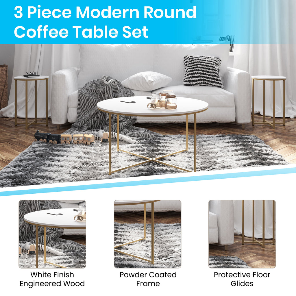 White Laminate 3 Piece Coffee and End Table Set T589