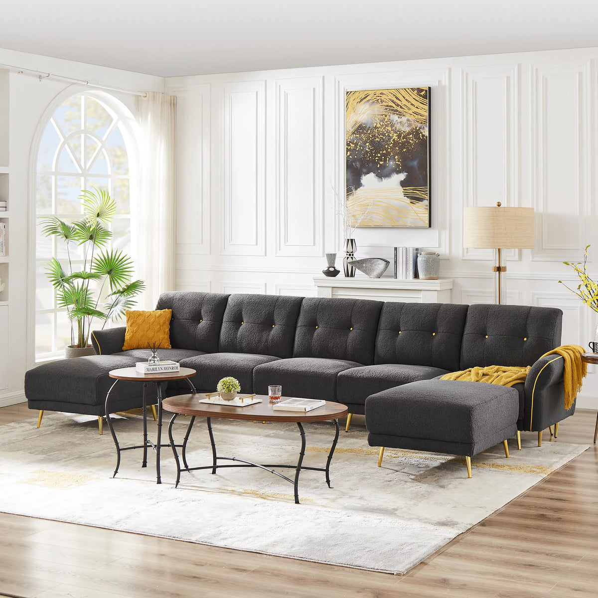 Gray Modular Sectional Sofa with Chaise and Ottomans L859805