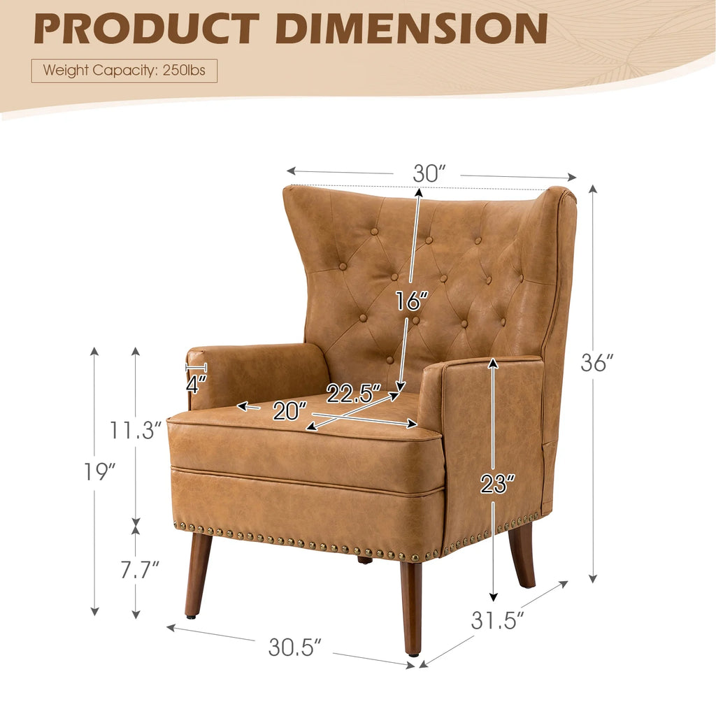 Faux Leather Upholstered Accent Chair with Solid Wood Legs Q933446