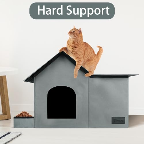 Large Weatherproof Collapsible Cat House with Removable Soft Mat and Bowl O48054