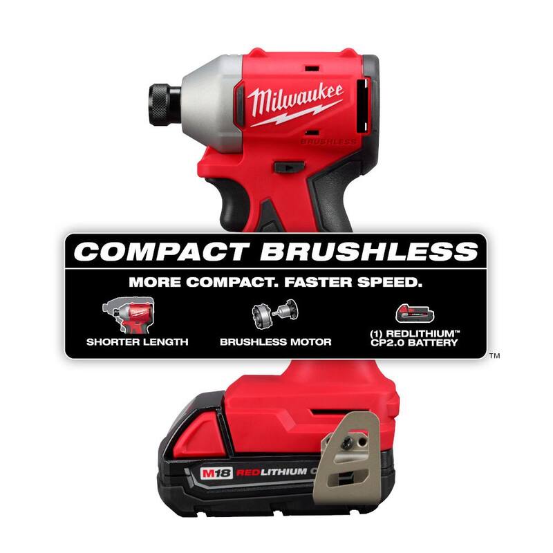 18V Lithium Ion Compact Brushless Cordless 1/4 in. Impact Driver Combo Kit with Screwdriver Bit Set B810565