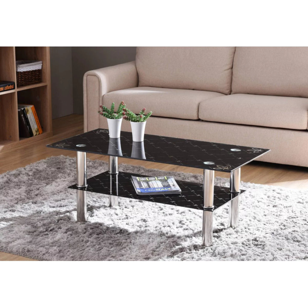 Black Tempered Glass Coffee Table with Stainless Steel Legs A387034