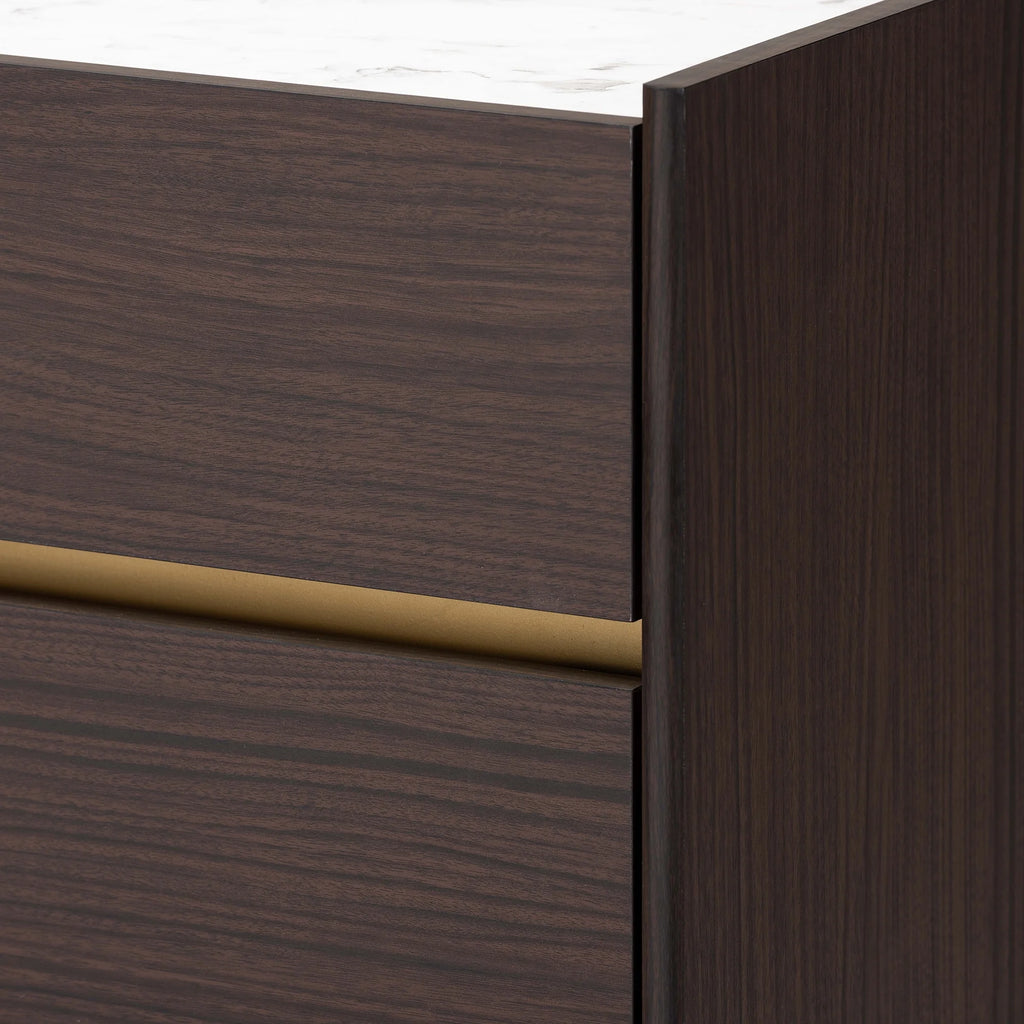Dark Brown and Gold 5-Drawer Wood Chest with Faux Marble Top P99128