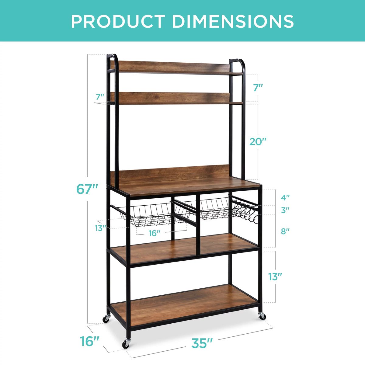 67in Counter-Height Baker's Rack with Locking Wheels D7435