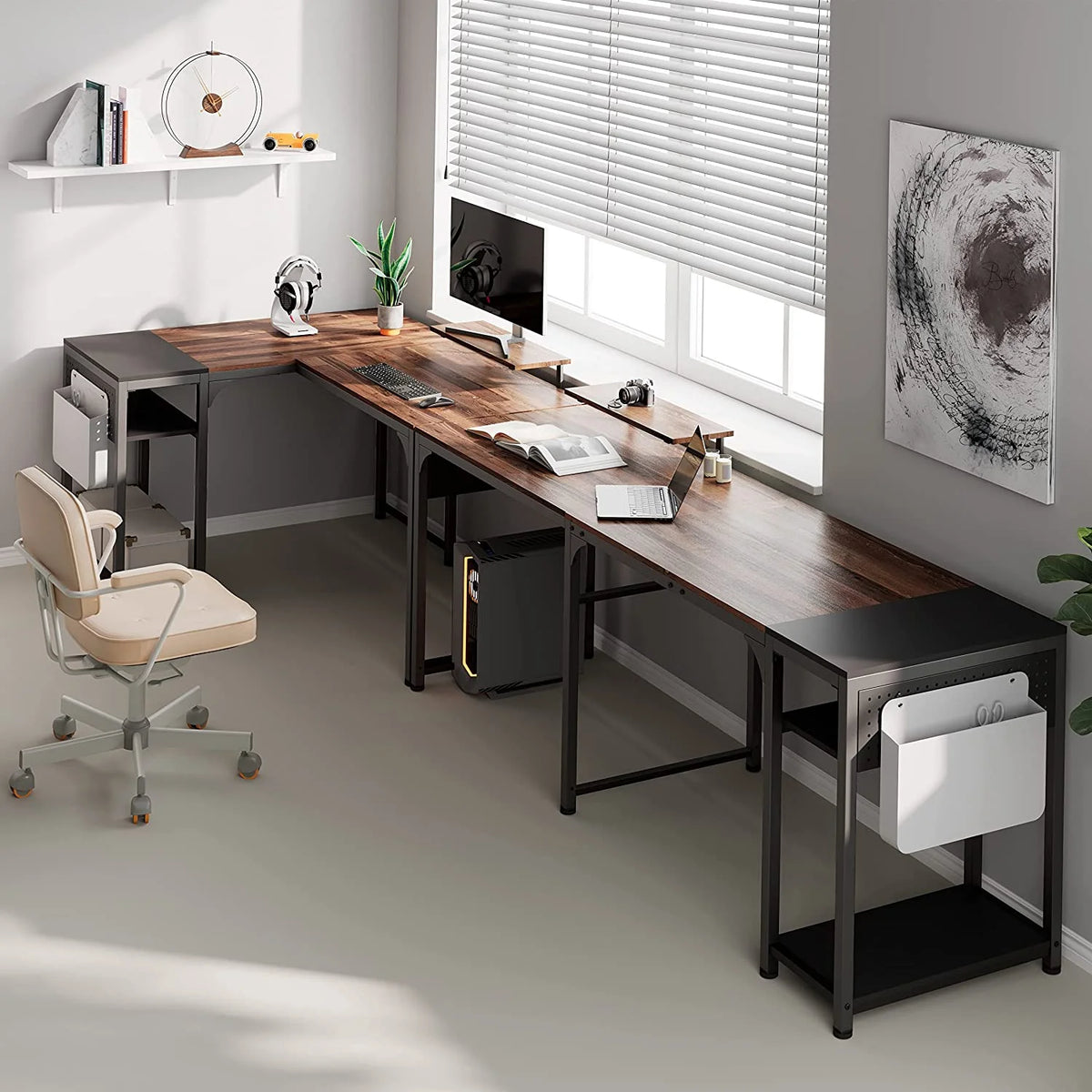 Reversible L Shaped Corner Computer Desk with Shelves L512677