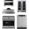 36 Electric Range, Range Hood, Dishwasher, Microwave and Wine Cooler H914