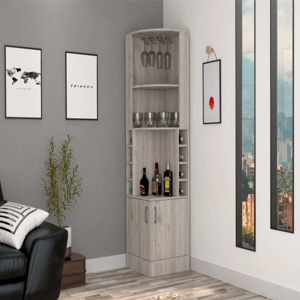 8 Wine Cubbies Double Door Light Gray Bar Cabinet S939