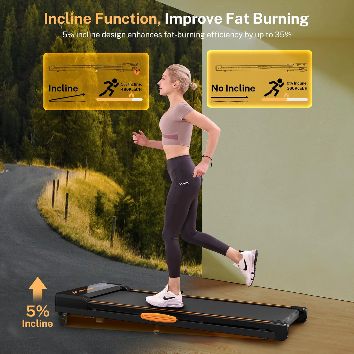 Incline Walking Pad Treadmill with LED Display and Remote Control, Black V906