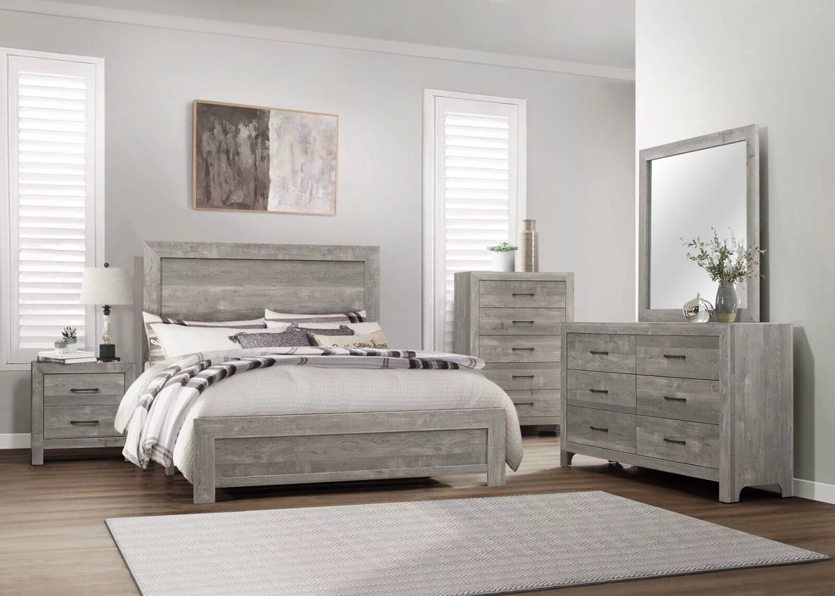 4pc California King Size Bedroom Set with Nightstand Dresser Mirror D364