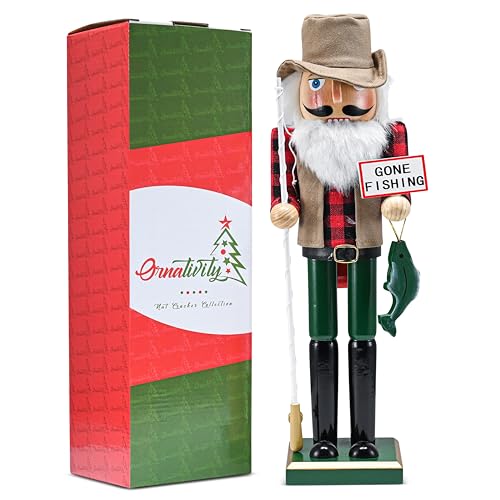Red and Green Wooden Fisherman Nutcracker 15" Y79398