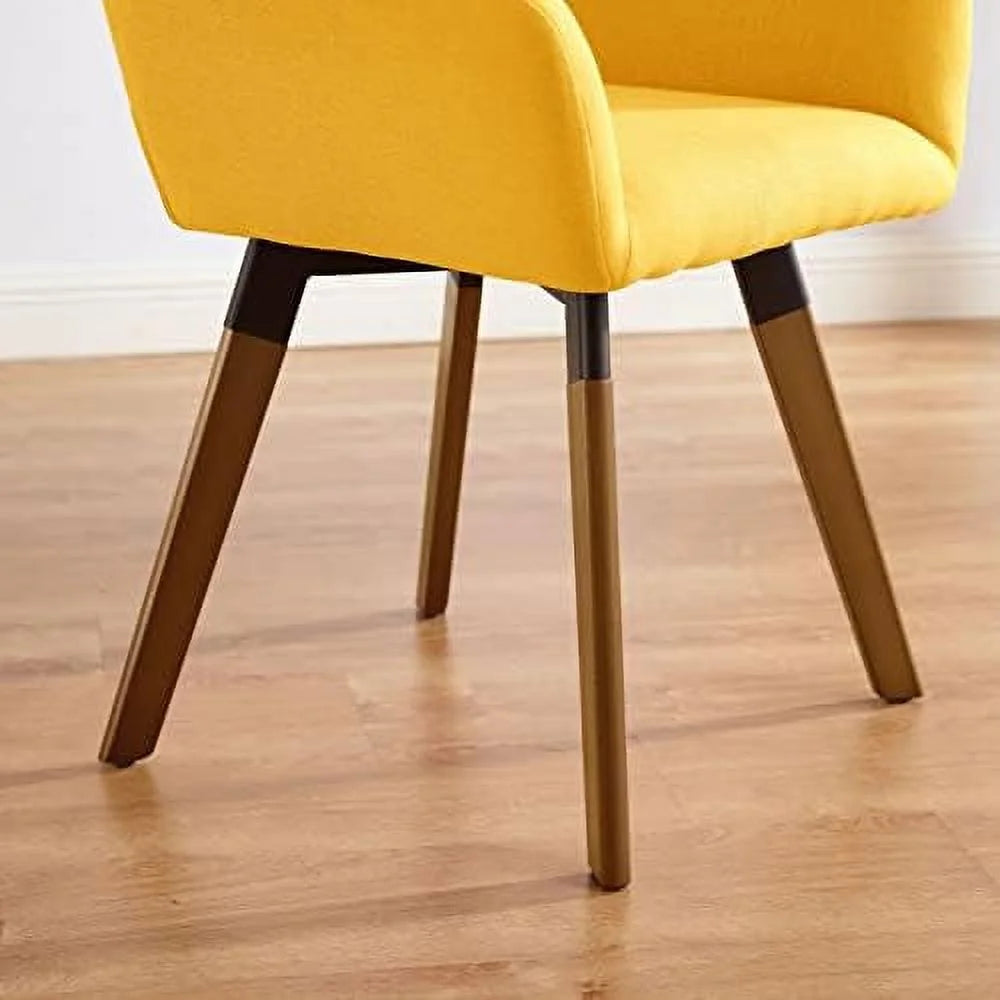 Yellow Linen Fabric Swivel Accent Chair with Solid Wood Legs A939968