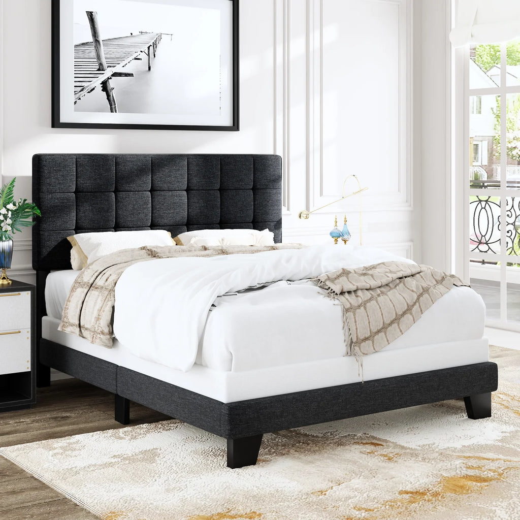Queen Size Grey Upholstered Panel Bed Frame M17222