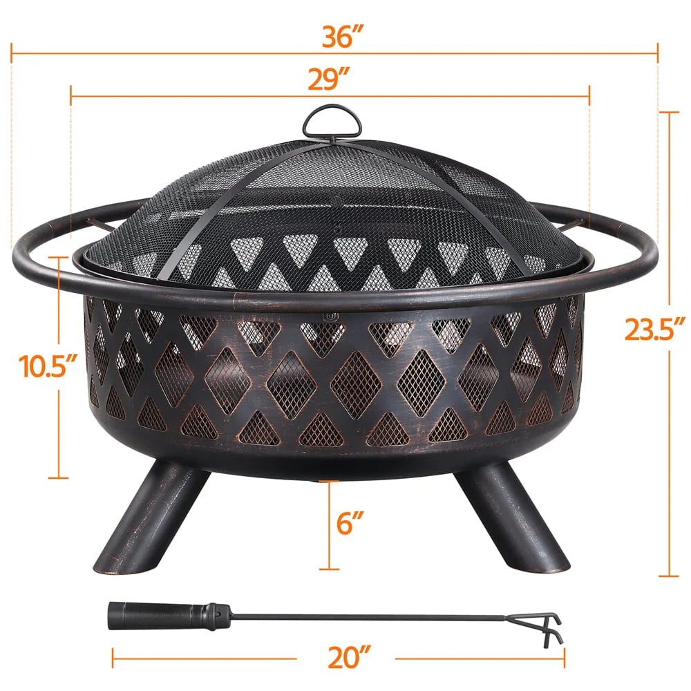 36 Round Metal Finish Iron Fire Pit X6994