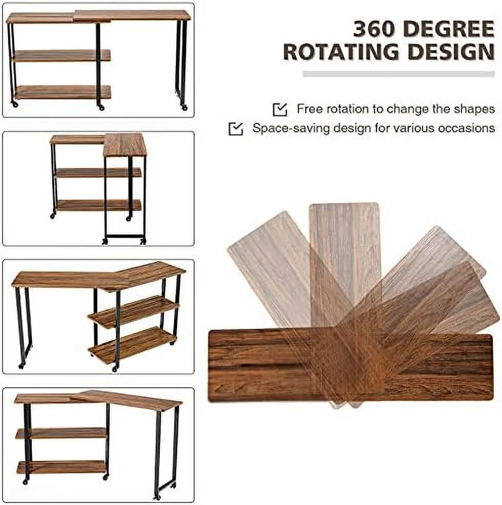 L-Shaped Corner Desk with 2-Tier Mobile End Table O3818