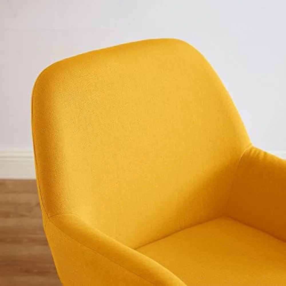 Yellow Linen Fabric Swivel Accent Chair with Solid Wood Legs A939968