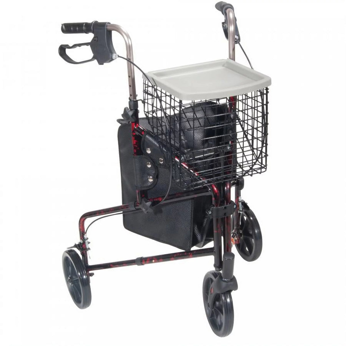 3-Wheel Rollator Aluminum 300 Pound Capacity 25 Inch Red D657