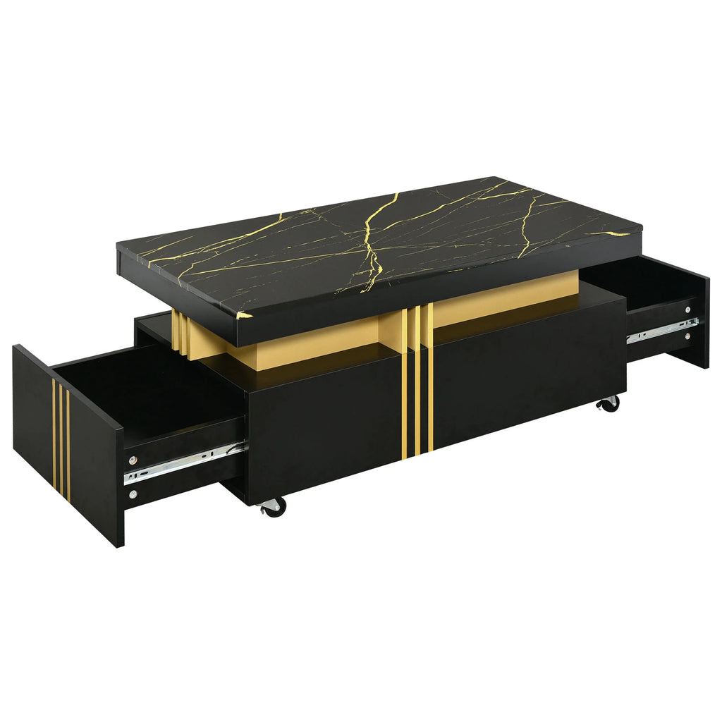 Black Faux Marble Coffee Table with Caster Wheels D9589