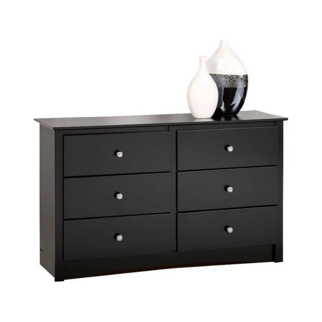 Black 6 Drawer Double Dresser P2619