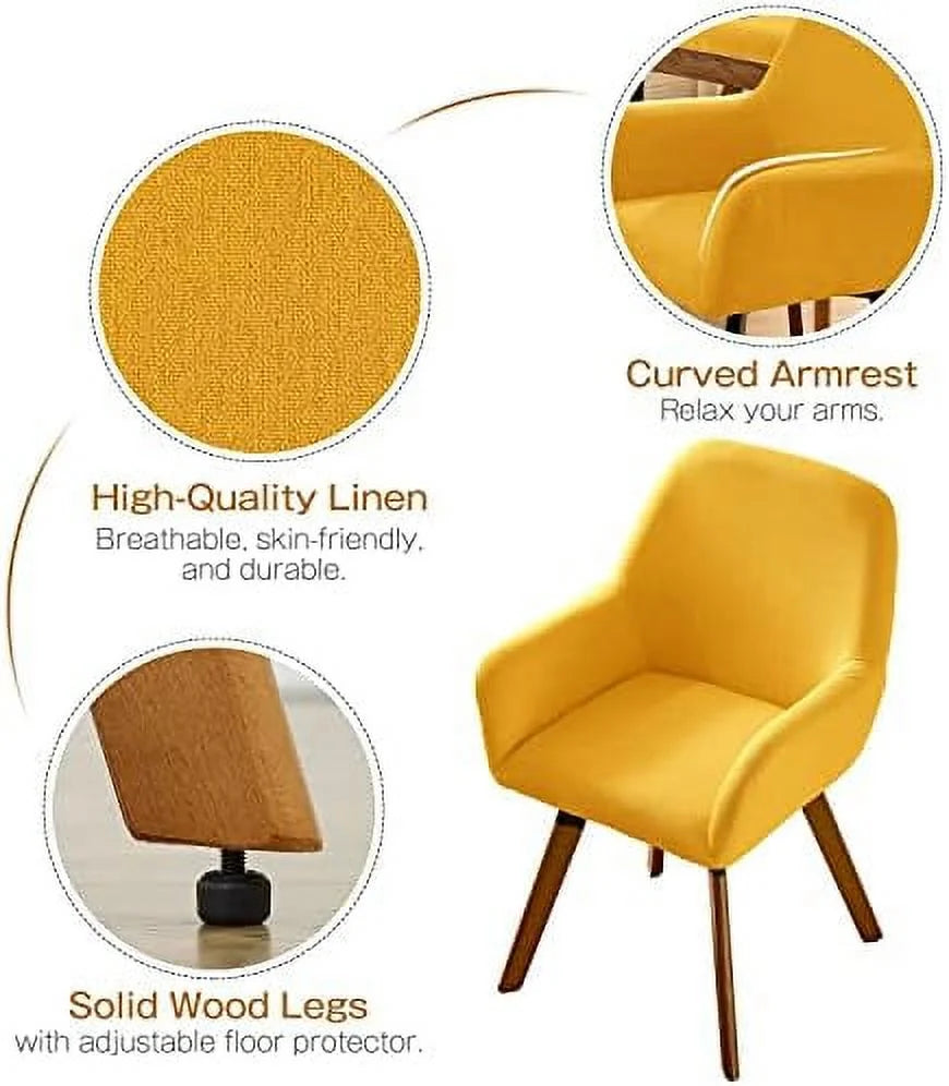 Yellow Linen Fabric Swivel Accent Chair with Solid Wood Legs A939968