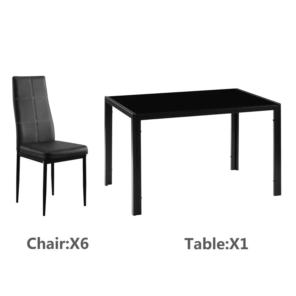 Black 7 Piece Glass Metal Dining Set A22762