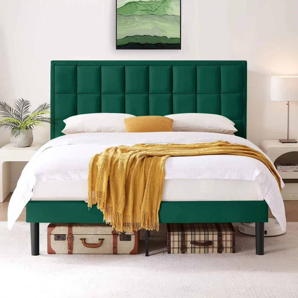 Queen Velvet Platform Bed Frame with Headboard H86485