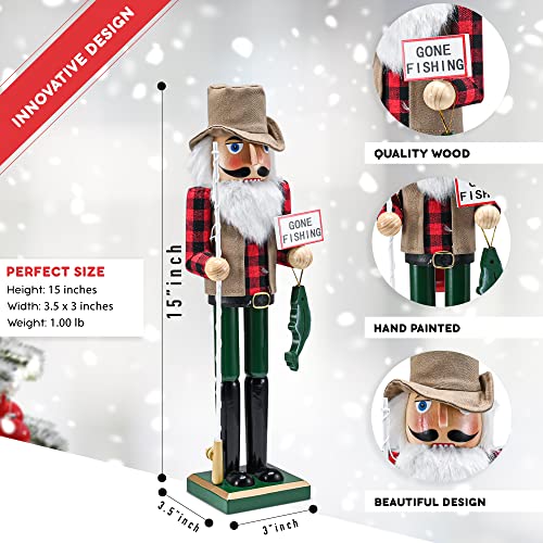 Red and Green Wooden Fisherman Nutcracker 15" Y79398