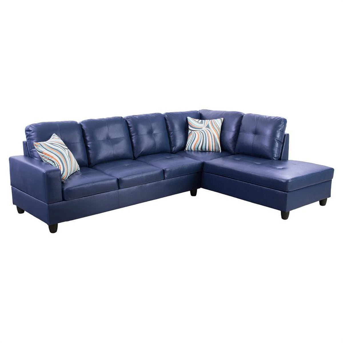 Blue Faux Leather Right Sectional Sofa W973