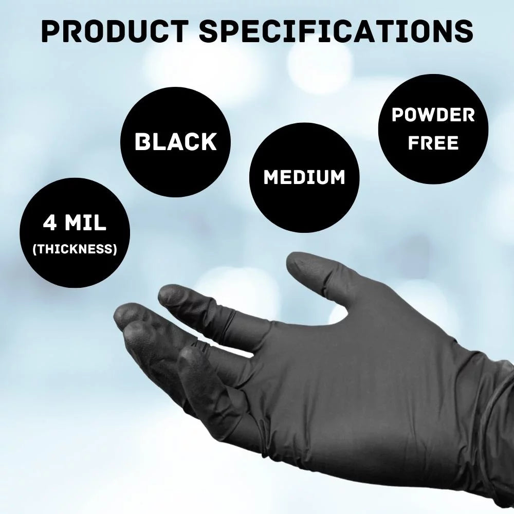 Black Nitrile Exam Gloves Medium 1000 Count T454