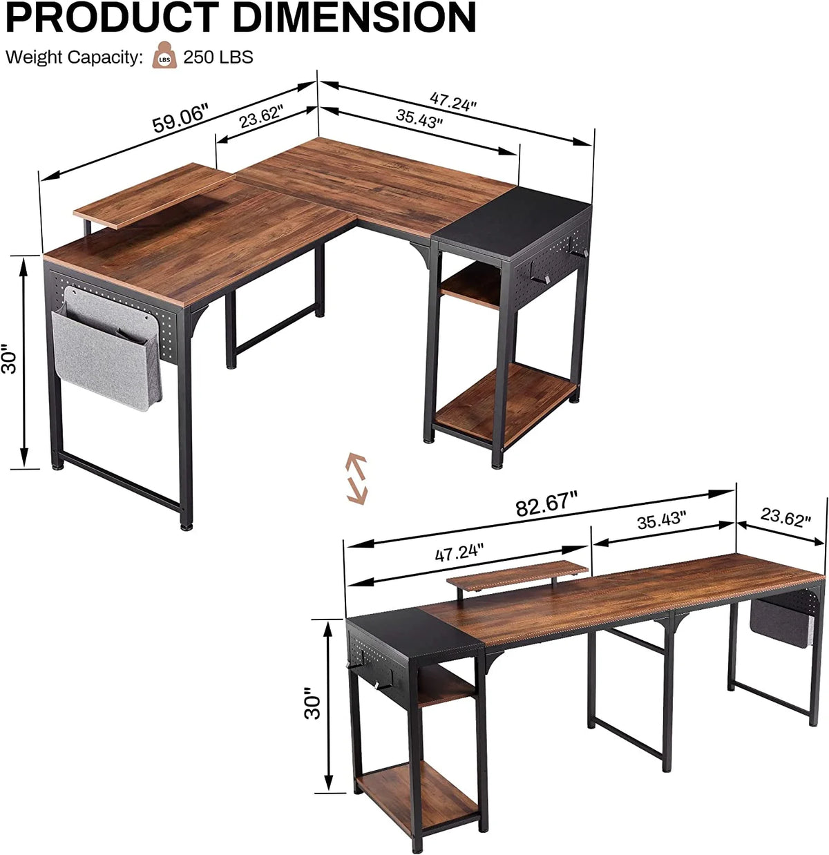 Reversible L Shaped Corner Computer Desk with Shelves L512677