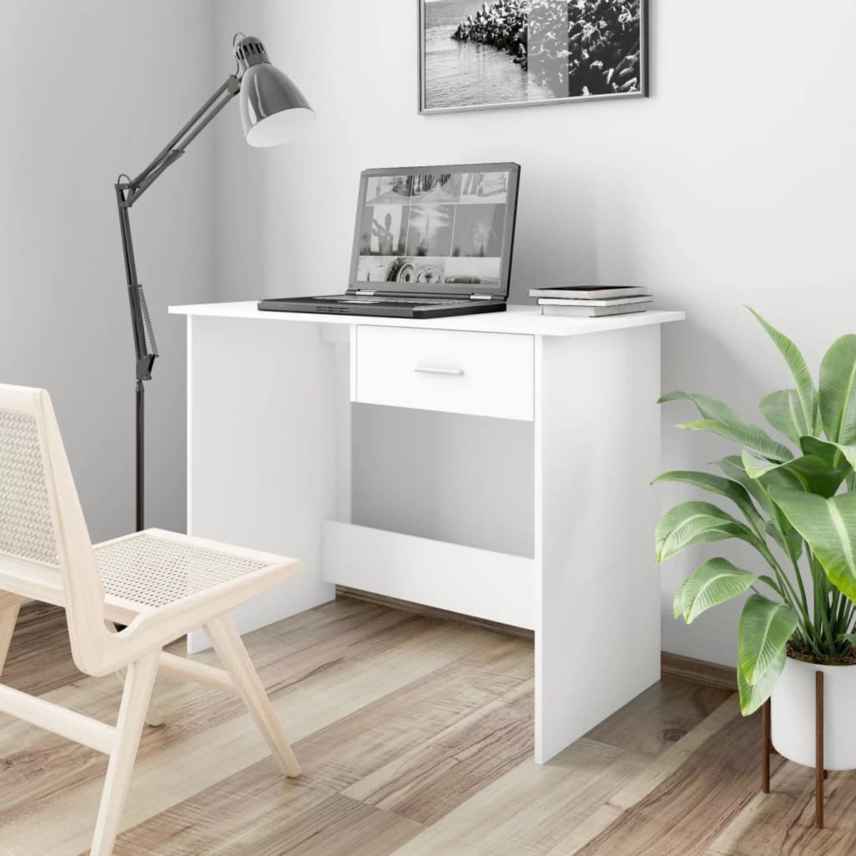 White Engineered Wood Computer Desk with Storage Drawer U979