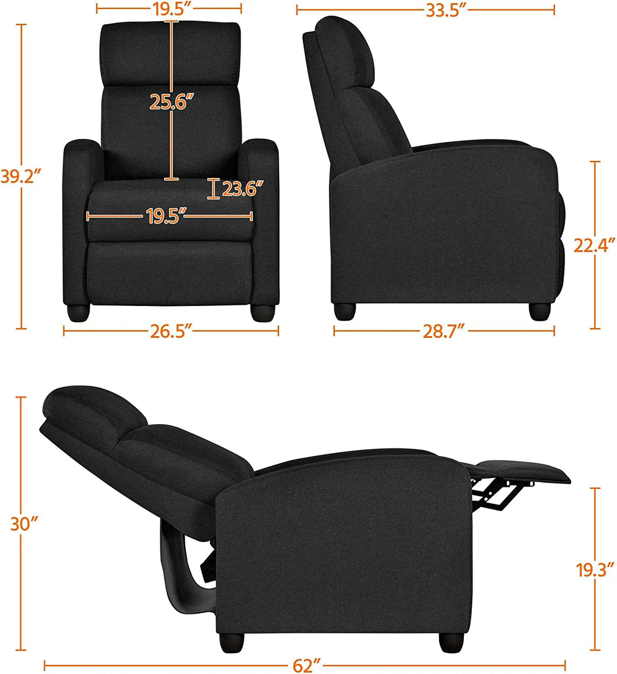 Fabric Recliner Chair Black G717