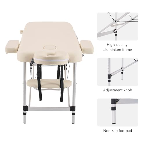 Portable Aluminum Alloy 3 Folding Massage Table with Backrest White Z548