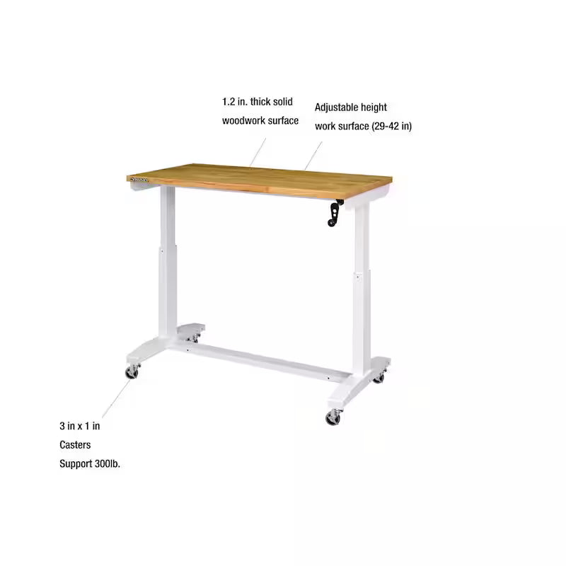 Adjustable Height Work Table in White C384