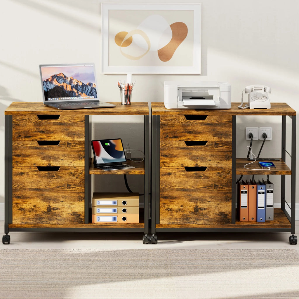 Rolling Wooden File Cabinet with 3 Drawers S932