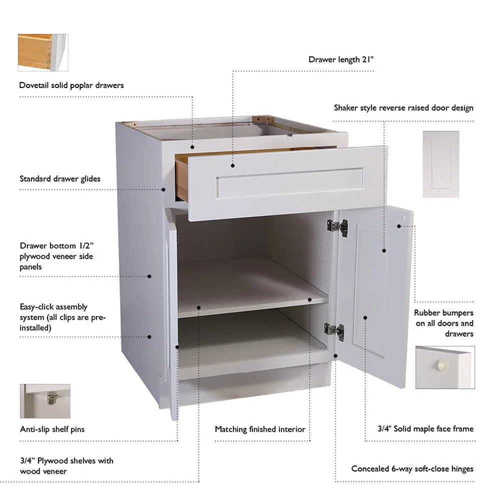 White Shaker Tall Wall Kitchen Cabinet 30x24x12 E958159
