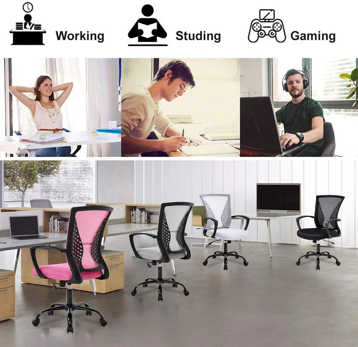 Black Ergonomic Mesh Office Chair with Lumbar Support W984591